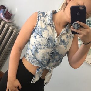 Acid wash button up crop top